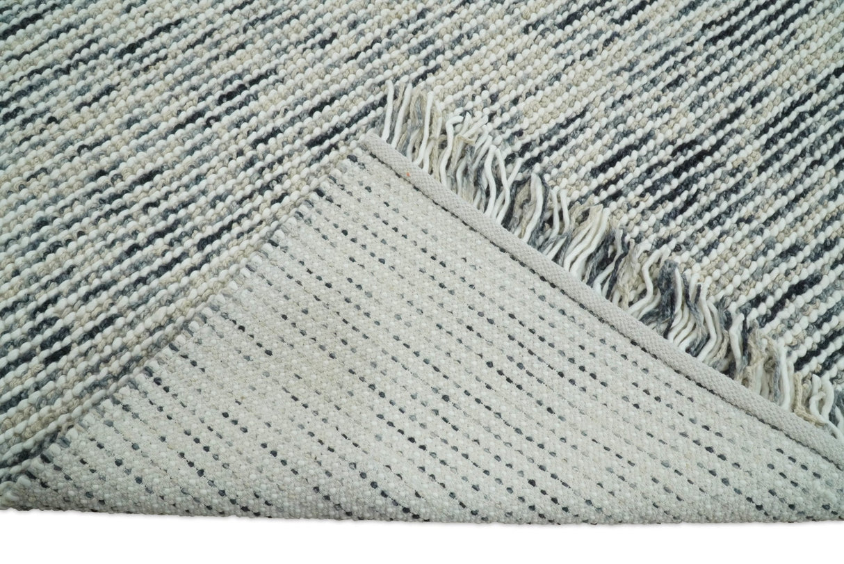 Hand Made Beige and Charcoal Wool Area Rug