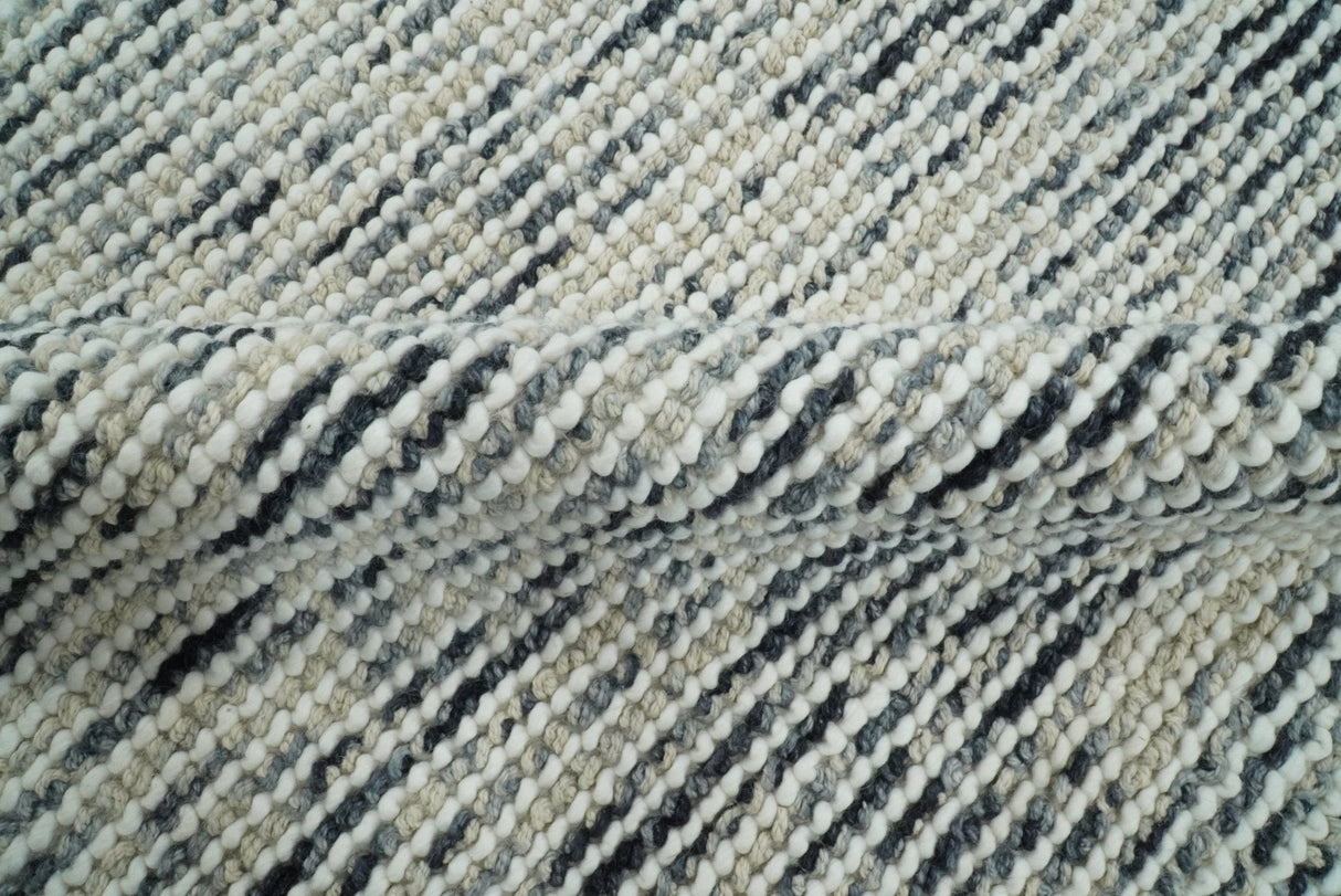 Hand Made Beige and Charcoal Wool Area Rug