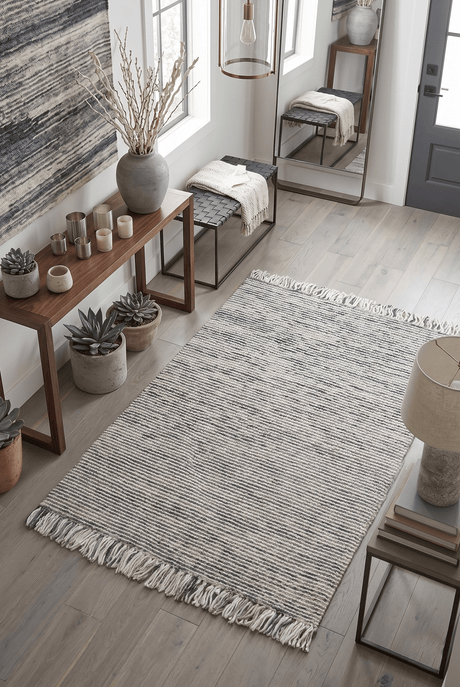 Hand Made Beige and Charcoal Wool Area Rug