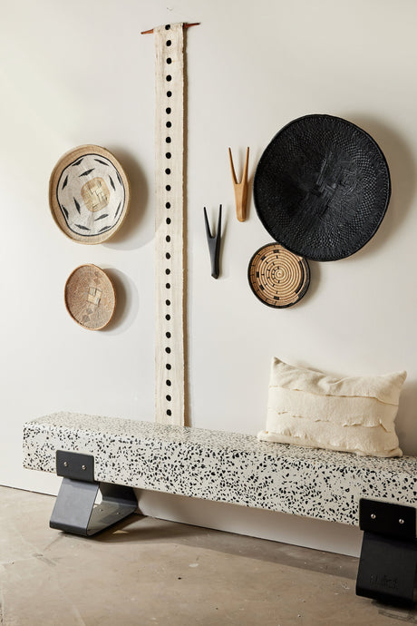 Hand-Painted Black Binga Flat Basket-Wall Basket-Parc Decor