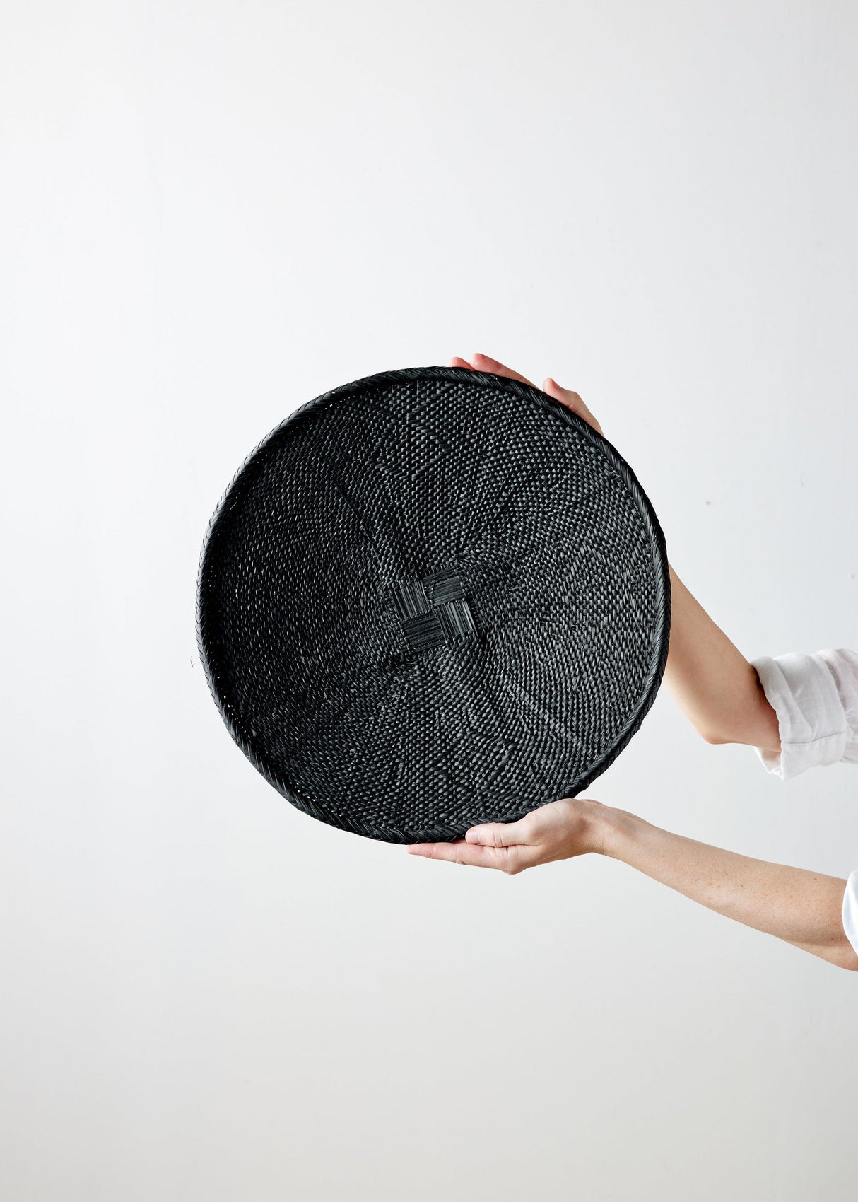 Hand-Painted Black Binga Flat Basket-Wall Basket-Parc Decor