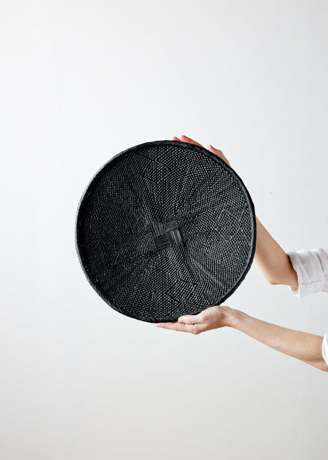 Hand-Painted Black Binga Flat Basket-Wall Basket-Parc Decor