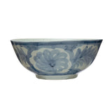 Hand-Painted Blue & White Stoneware Bowl – Floral Design-Bowls and Trays-Parc Decor