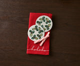 Hand-sewn Embroidery Seed Beaded Coasters | Red Berry Foliage Christmas Design | Payton James Holiday Table Decor-Table tops-Parc Decor