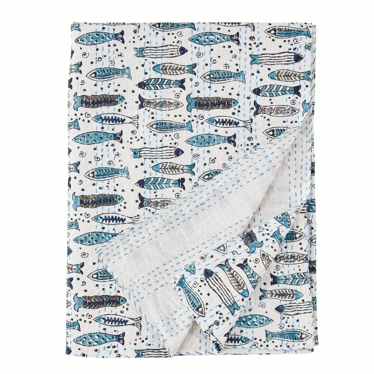 Hand Stitched Block Print Kantha Coverlets-Coverlet-Parc Decor