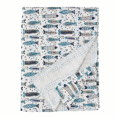 Hand Stitched Block Print Kantha Coverlets-Coverlet-Parc Decor