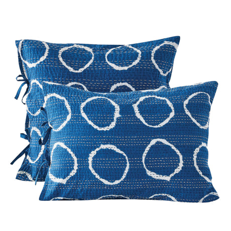 Hand Stitched Block Print Kantha Pillow Sham Pairs-Pillow Sham-Parc Decor