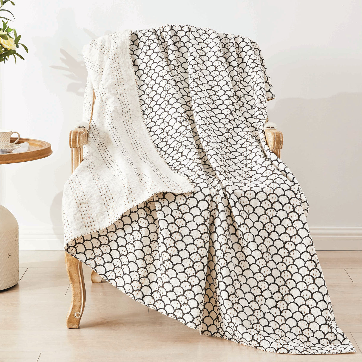 Hand Stitched Block Print Kantha Throws-Throw-Parc Decor