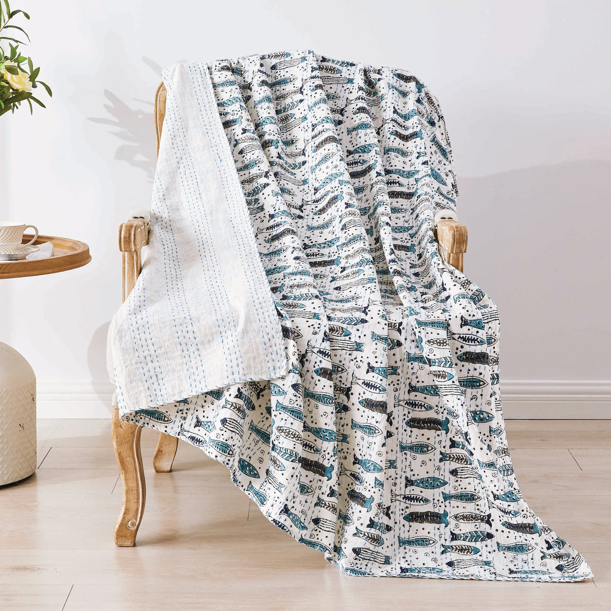 Hand Stitched Block Print Kantha Throws-Throw-Parc Decor
