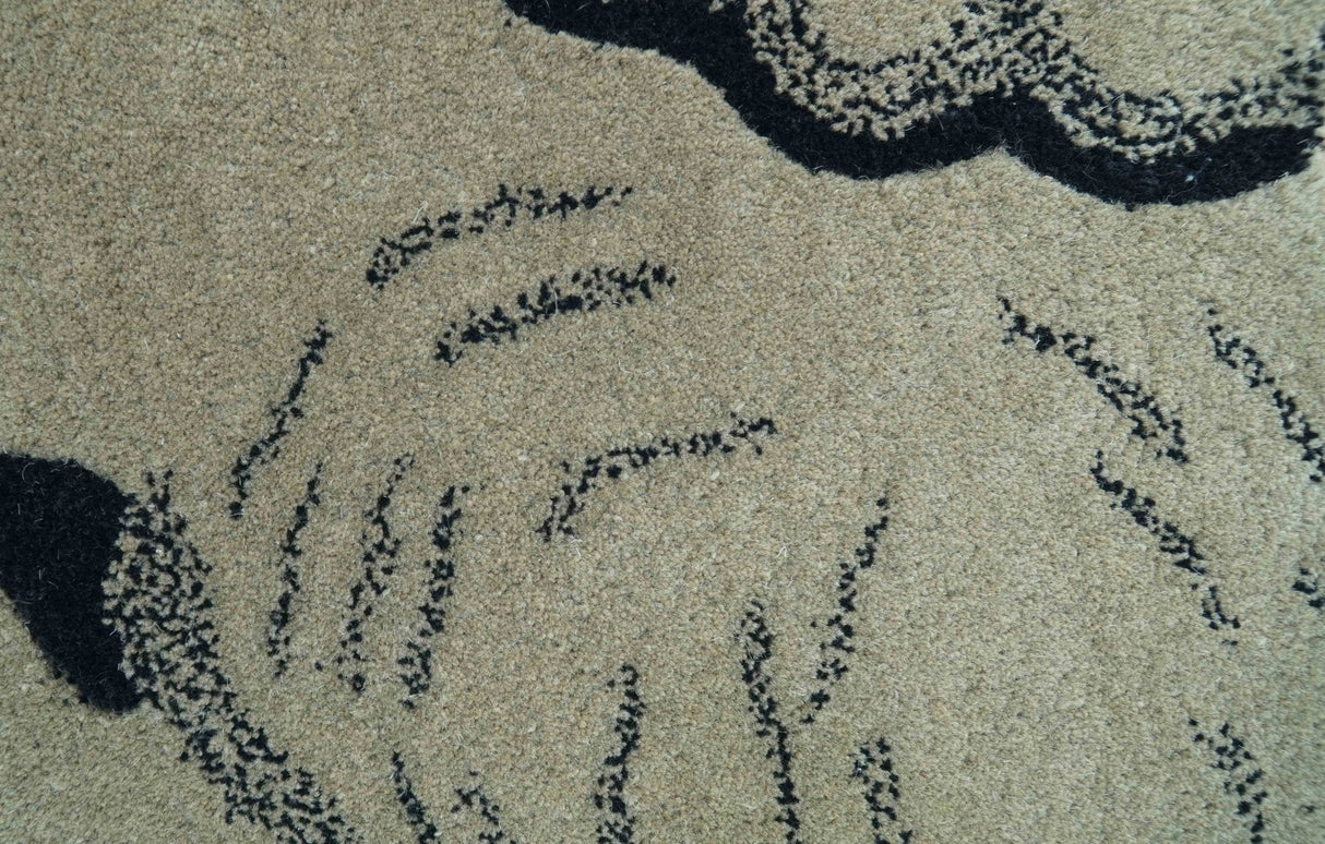 Hand Tufted 2x3 Animal Beige Elephant Wool Area Rug-Parc Decor