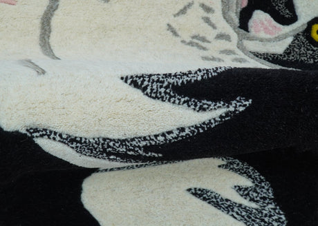 Hand Tufted 2x3 Animal Black And White Cat Wool Area Rug-Parc Decor