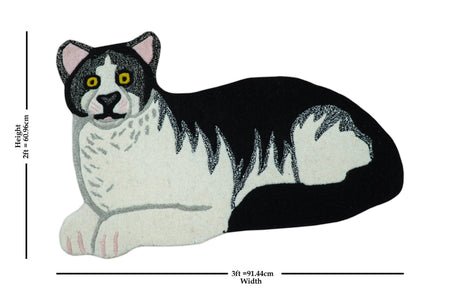 Hand Tufted 2x3 Animal Black And White Cat Wool Area Rug-Area Rug-Parc Decor