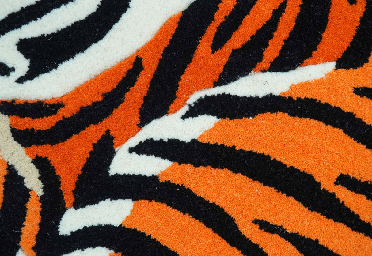 Hand Tufted 2x3 Animal Rust Baby Tiger Wool Area Rug-Parc Decor