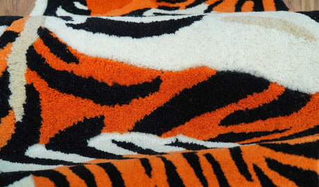 Hand Tufted 2x3 Animal Rust Baby Tiger Wool Area Rug-Parc Decor