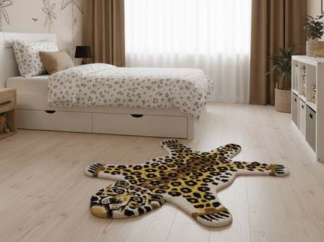 Hand Tufted 2x3 Gold Animal Leopard Wool Area Rug-Parc Decor