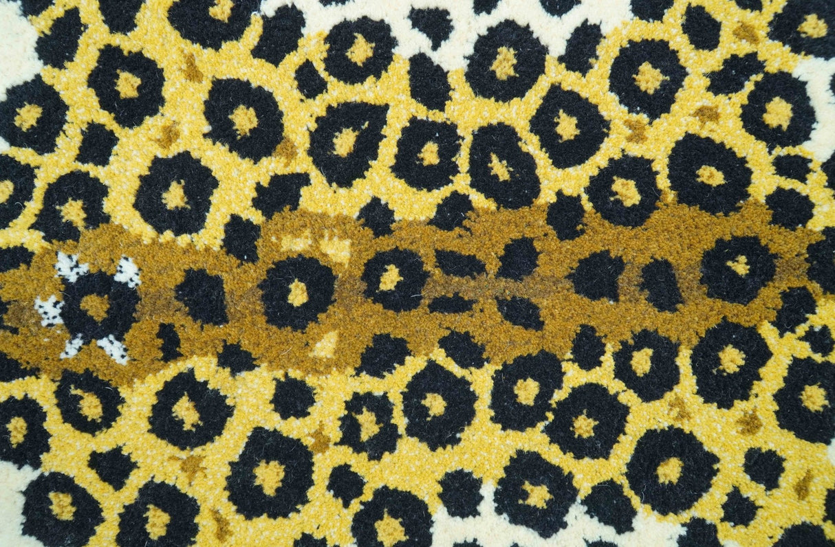 Hand Tufted 2x3 Gold Animal Leopard Wool Area Rug-Parc Decor