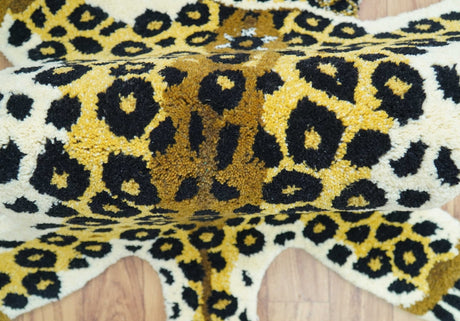 Hand Tufted 2x3 Gold Animal Leopard Wool Area Rug-Parc Decor