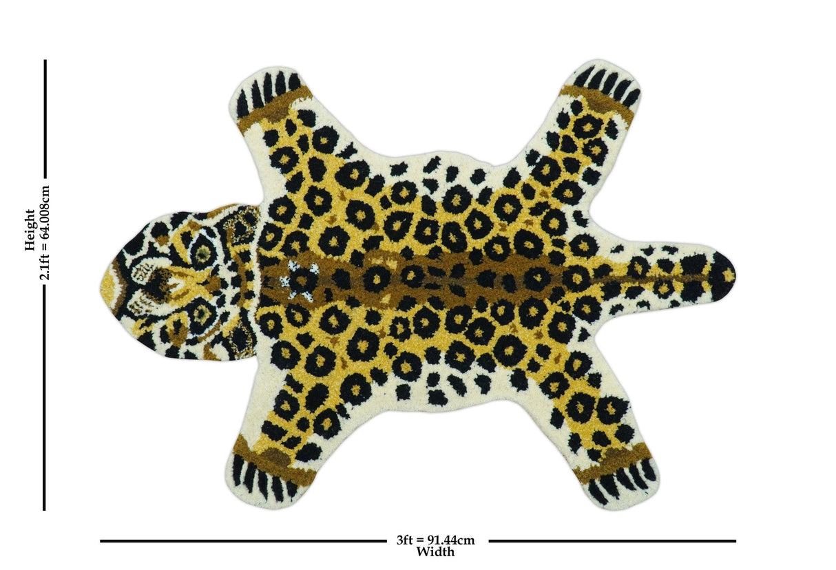 Hand Tufted 2x3 Gold Animal Leopard Wool Area Rug