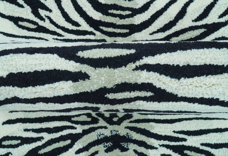 Hand Tufted 3x5 Black And White Animal Tiger Wool Area Rug-Parc Decor