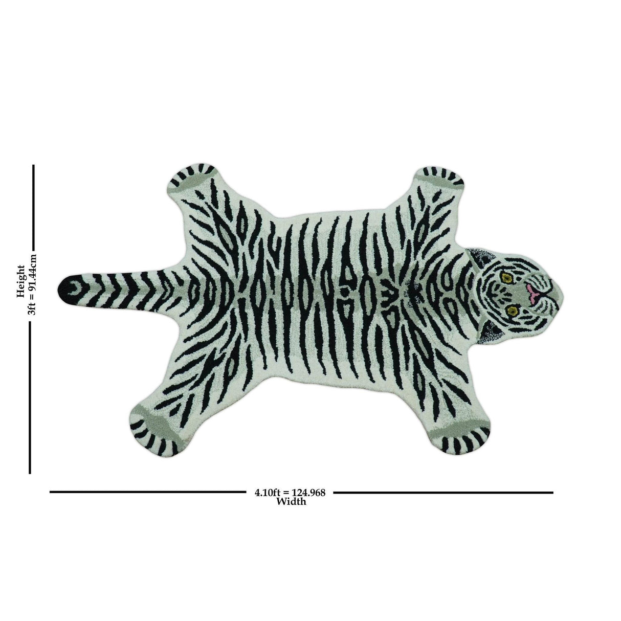 Hand Tufted 3x5 Black And White Animal Tiger Wool Area Rug-Parc Decor