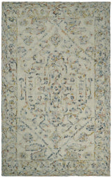 Hand Tufted 5x8 Beige and Blue Wool Textured Loop Area Rug
