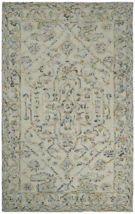 Hand Tufted 5x8 Beige and Blue Wool Textured Loop Area Rug