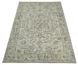 Hand Tufted 5x8 Beige and Blue Wool Textured Loop Area Rug