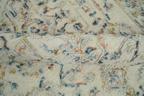 Hand Tufted 5x8 Beige and Blue Wool Textured Loop Area Rug