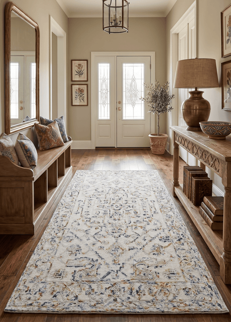 Hand Tufted 5x8 Beige and Blue Wool Textured Loop Area Rug