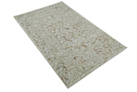 Hand Tufted 5x8 Brown and Beige Wool Textured Loop Area Rug