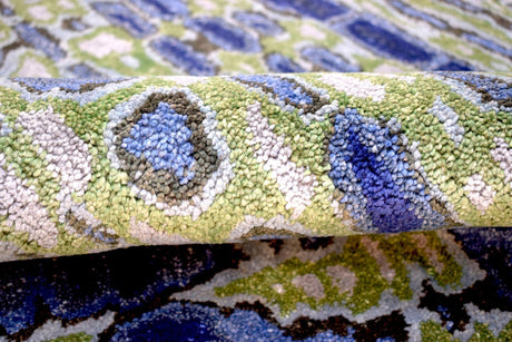 Hand Tufted 5x8 Modern Abstract Blue And Green Wool Area Rug