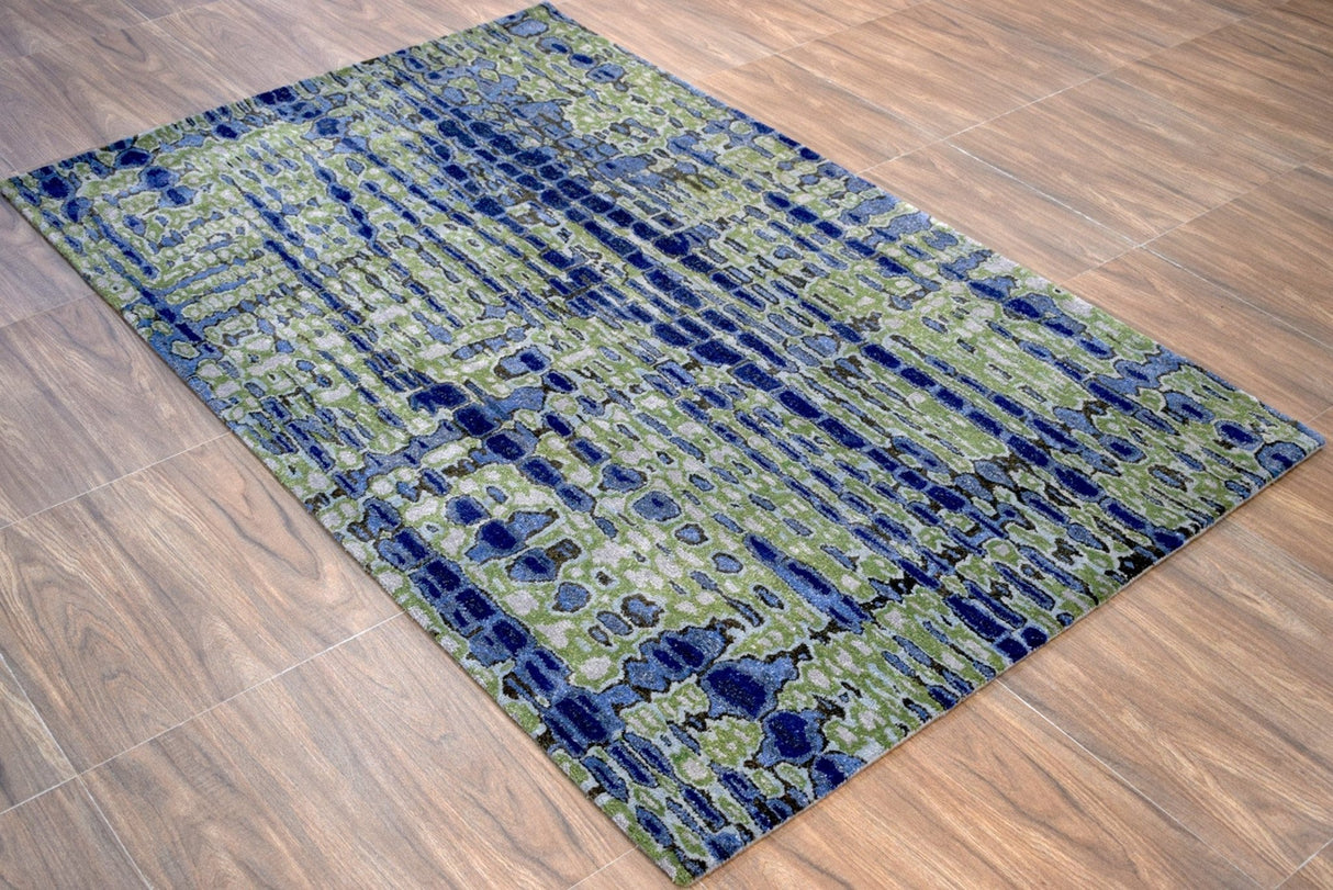 Hand Tufted 5x8 Modern Abstract Blue And Green Wool Area Rug