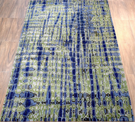 Hand Tufted 5x8 Modern Abstract Blue And Green Wool Area Rug