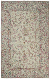Hand Tufted 5x8 Pink and Beige Wool Textured Loop Area Rug