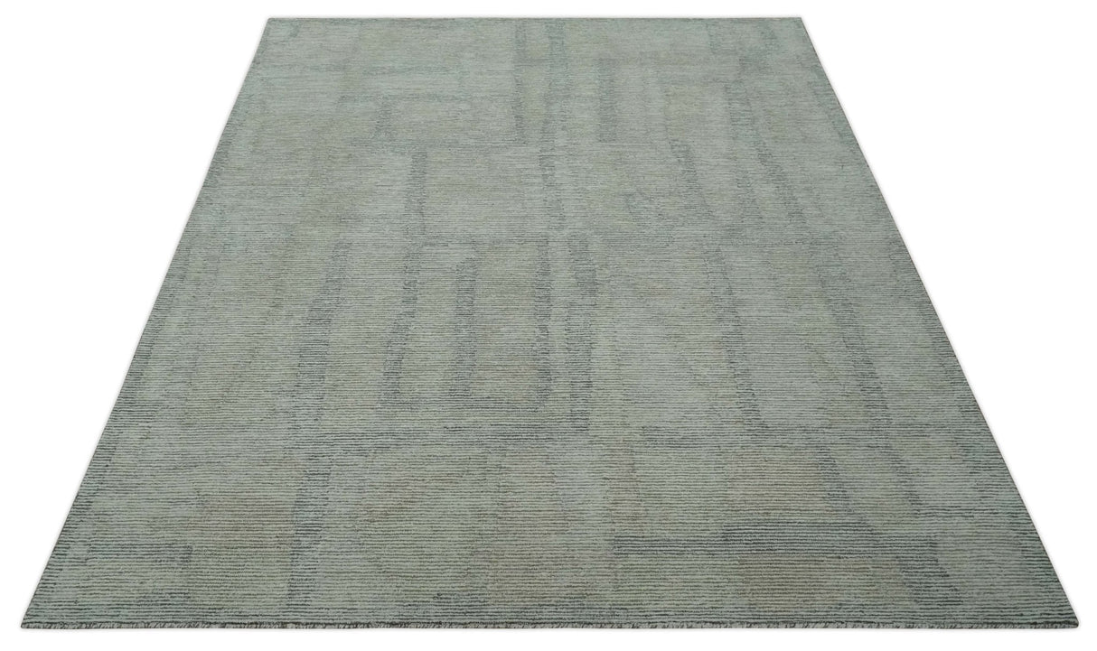Hand Tufted 8x10 Ivory, Olive and Charcoal Modern Abstract Stripes Design Rug