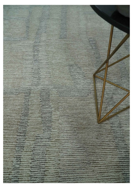 Hand Tufted 8x10 Ivory, Olive and Charcoal Modern Abstract Stripes Design Rug