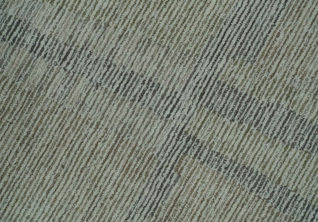 Hand Tufted 8x10 Ivory, Olive and Charcoal Modern Abstract Stripes Design Rug