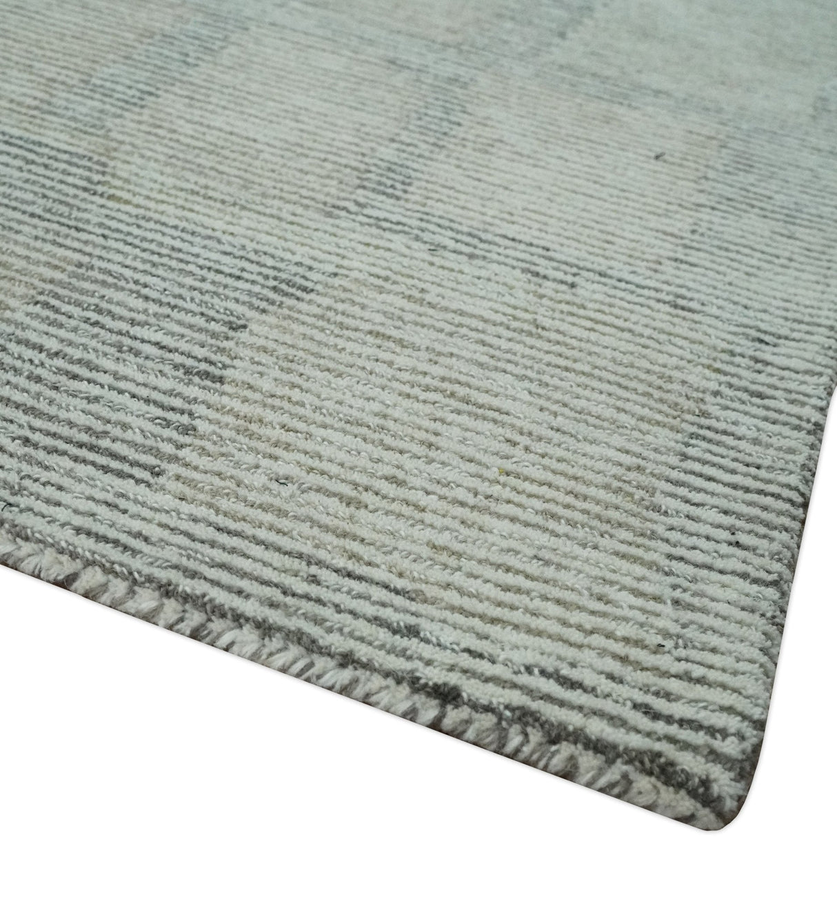 Hand Tufted 8x10 Ivory, Olive and Charcoal Modern Abstract Stripes Design Rug