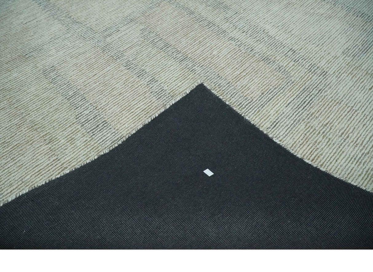 Hand Tufted 8x10 Ivory, Olive and Charcoal Modern Abstract Stripes Design Rug