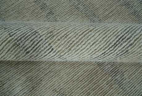 Hand Tufted 8x10 Ivory, Olive and Charcoal Modern Abstract Stripes Design Rug