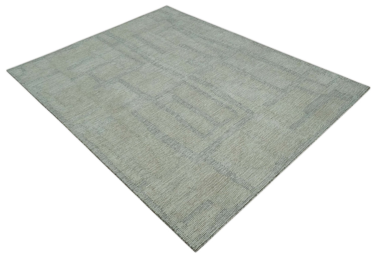 Hand Tufted 8x10 Ivory, Olive and Charcoal Modern Abstract Stripes Design Rug