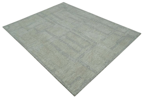 Hand Tufted 8x10 Ivory, Olive and Charcoal Modern Abstract Stripes Design Rug