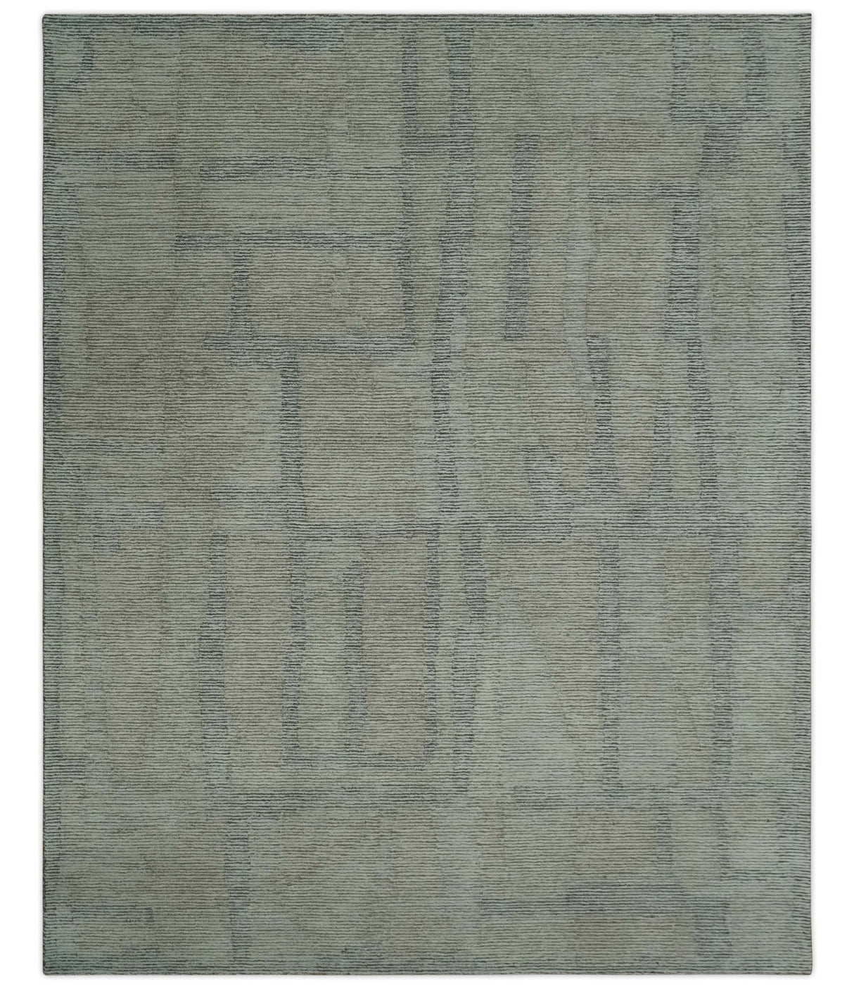 Hand Tufted 8x10 Ivory, Olive and Charcoal Modern Abstract Stripes Design Rug
