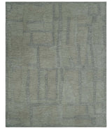 Hand Tufted 8x10 Ivory, Olive and Charcoal Modern Abstract Stripes Design Rug