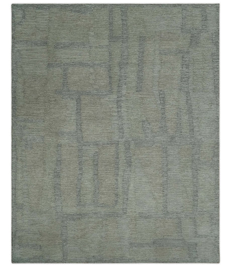 Hand Tufted 8x10 Ivory, Olive and Charcoal Modern Abstract Stripes Design Rug