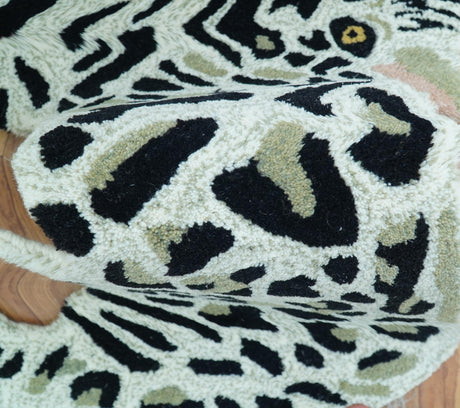 Hand Tufted Animal Cat White And Black 2x3 Wool Area Rug-Parc Decor