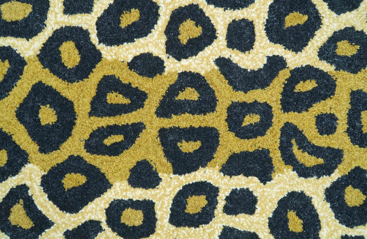 Hand Tufted Animal Leopard Gold And Black 3x5 Wool Area Rug-Parc Decor