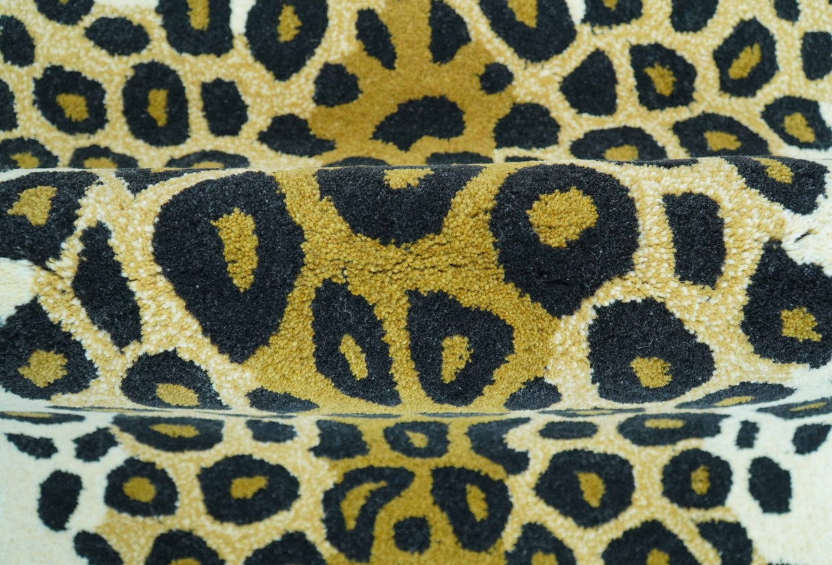 Hand Tufted Animal Leopard Gold And Black 3x5 Wool Area Rug-Parc Decor