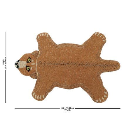 Hand Tufted Animal Lion Brown 2x3 Wool Area Rug-Parc Decor