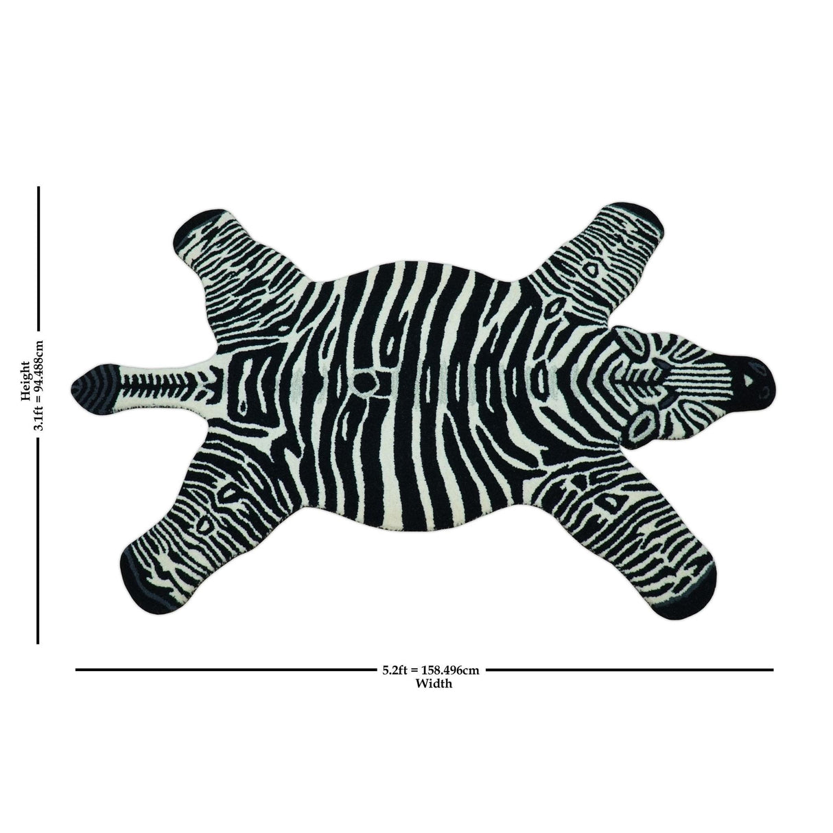 Hand Tufted Animal Zebra Black 3x5 Wool Area Rug-Parc Decor